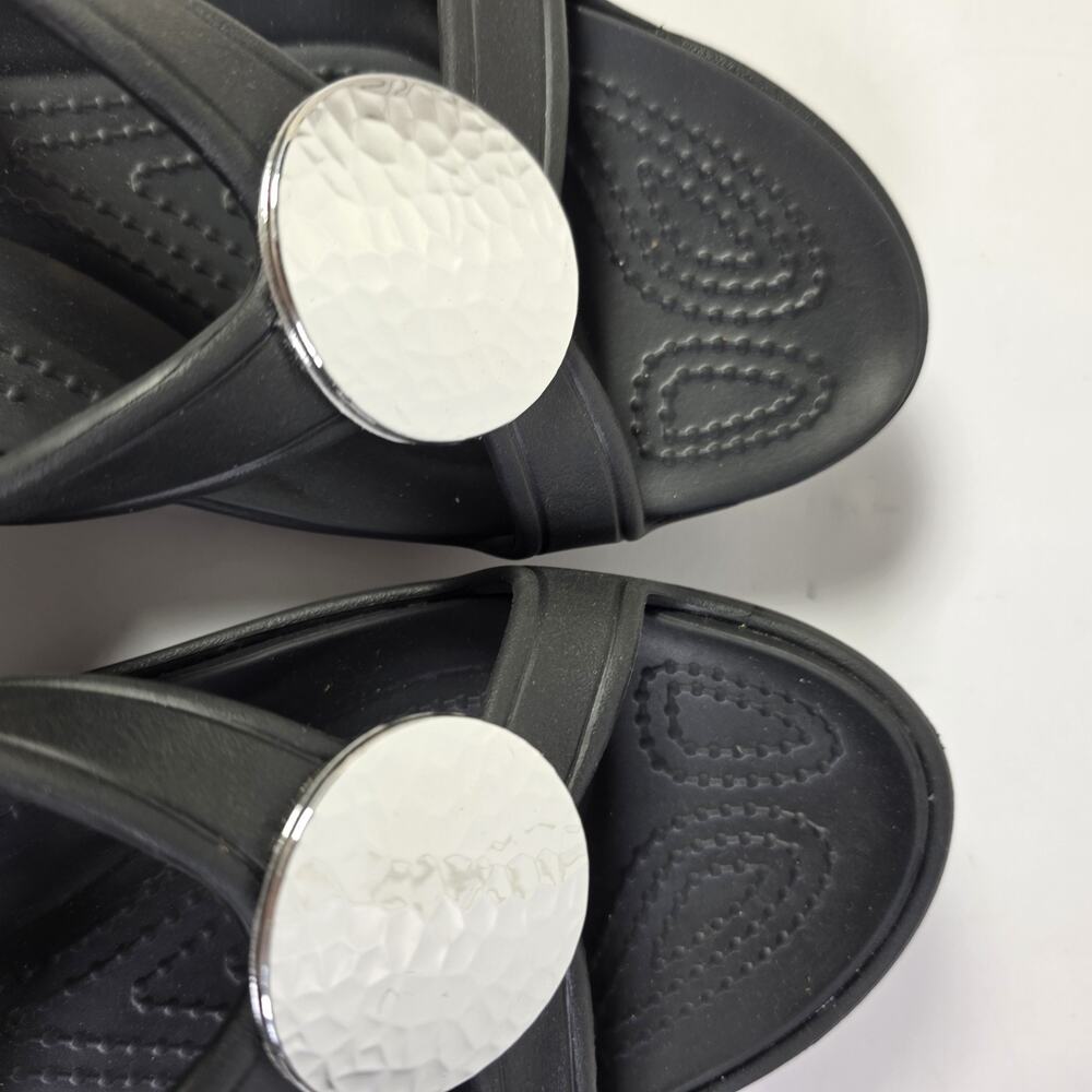 Crocs Sanrah Embellished Wedge Sandals Women's Size 9 Black Comfort Slides - Picture 11 of 11